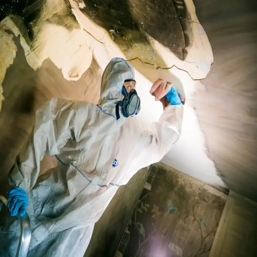 Cleaning soot and ash from a ceiling